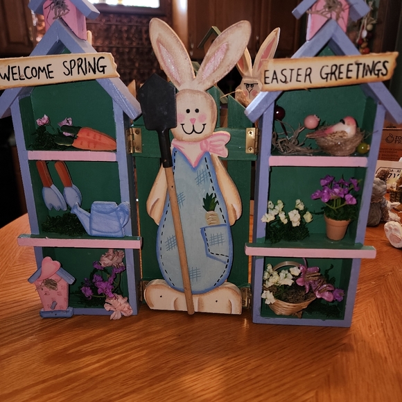 None | Holiday | New Welcome Spring Rabbit Gardener Hindged Decoration ...